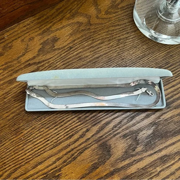 Vintage 925 Silver Herringbone Necklace Bracelet Set - Picture 11 of 11